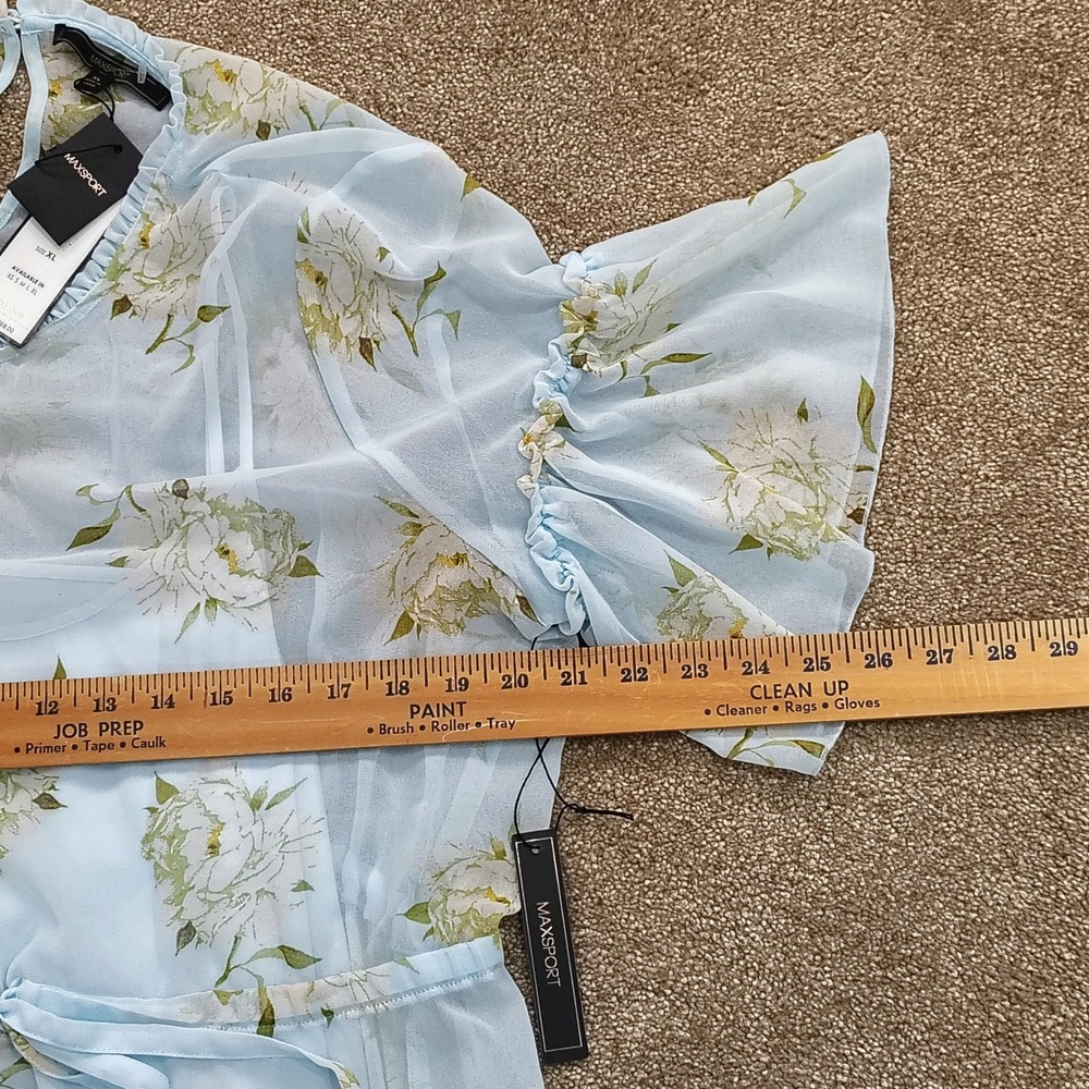 Maxsport Floral Dress Womens XL Blue Ruffle Tiered Chiffon Flutter Coquette - Picture 6 of 7